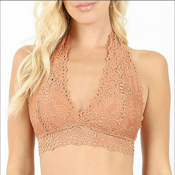 Zenana Outfitters Other - RELISTED Tan halter lace bralette